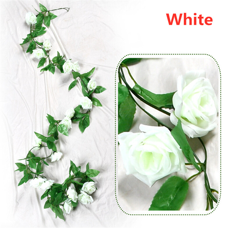 240cm Artificial 9 Rose Garland Silk Flower Vine Ivy Wedding Garden String Decor