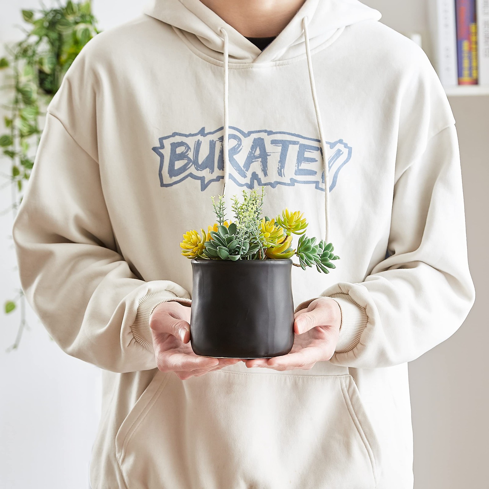 Artificial Succulents in Ceramic Pots 2 Pcs Large Fake Plants Matte Black Dec…