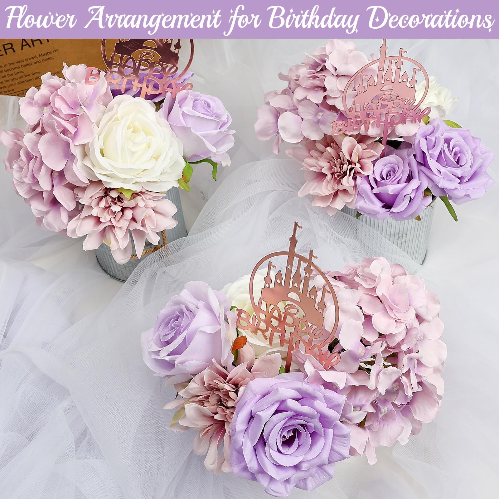 Artificial Flowers Combo, Violet DIY Fake Silk Flowers Set Decor with Stems f…