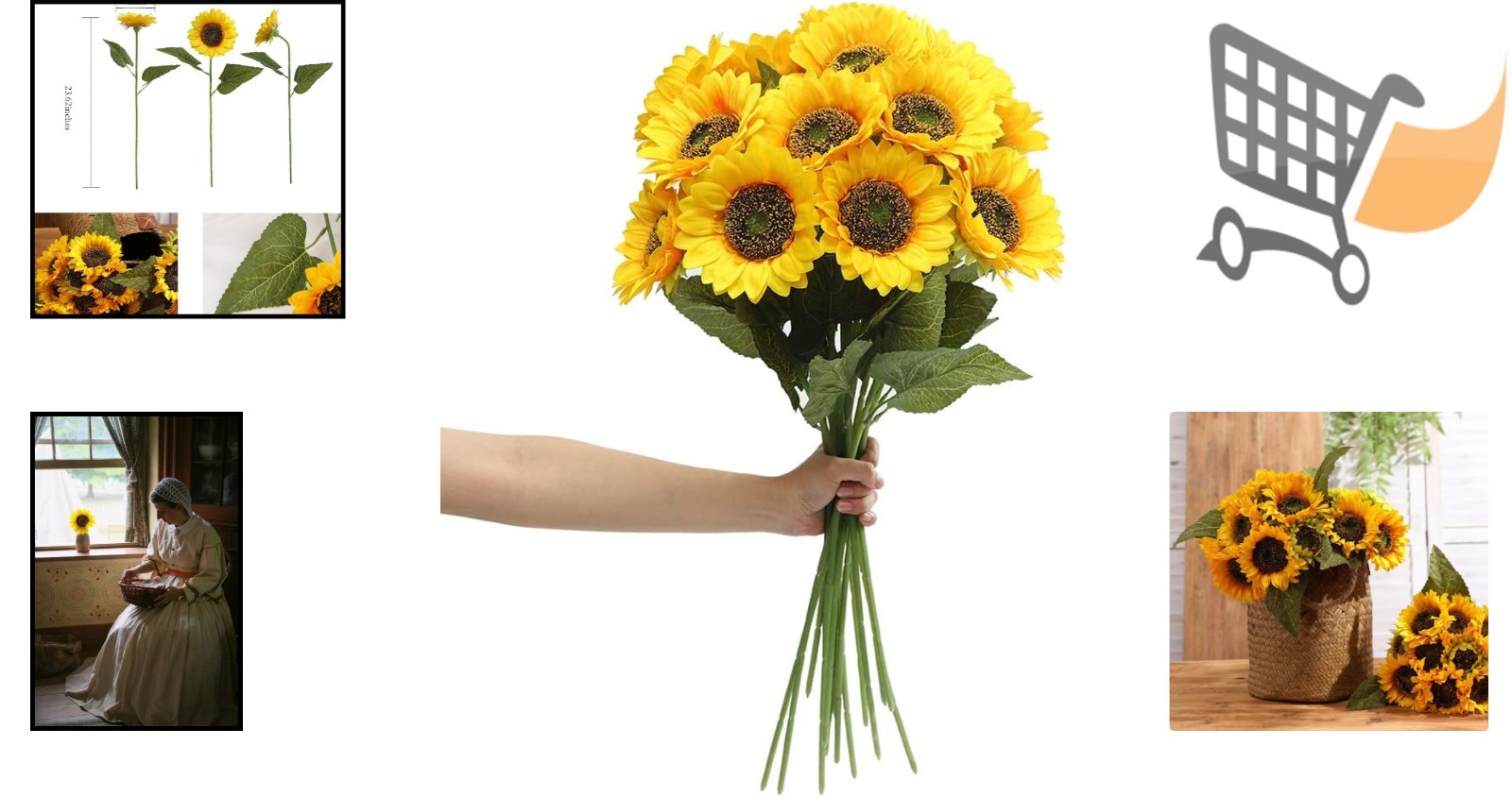 Artificial Sunflowers Long Stem Decor 6PCS Outdoor Indoor Wedding Party Yellow