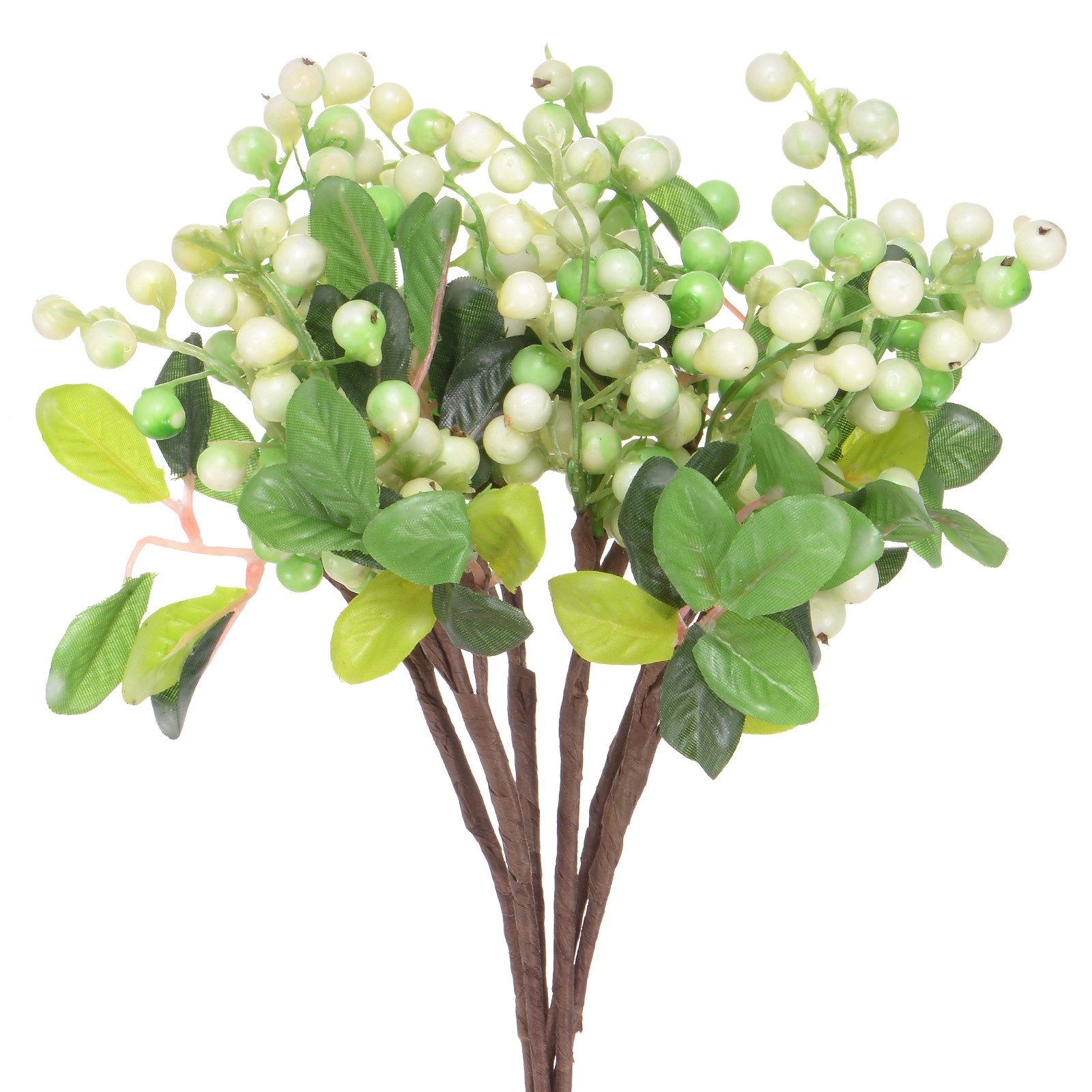 6-Pack Artificial Berry, 9.8 Inch for Home Decor/Wedding [White Green]