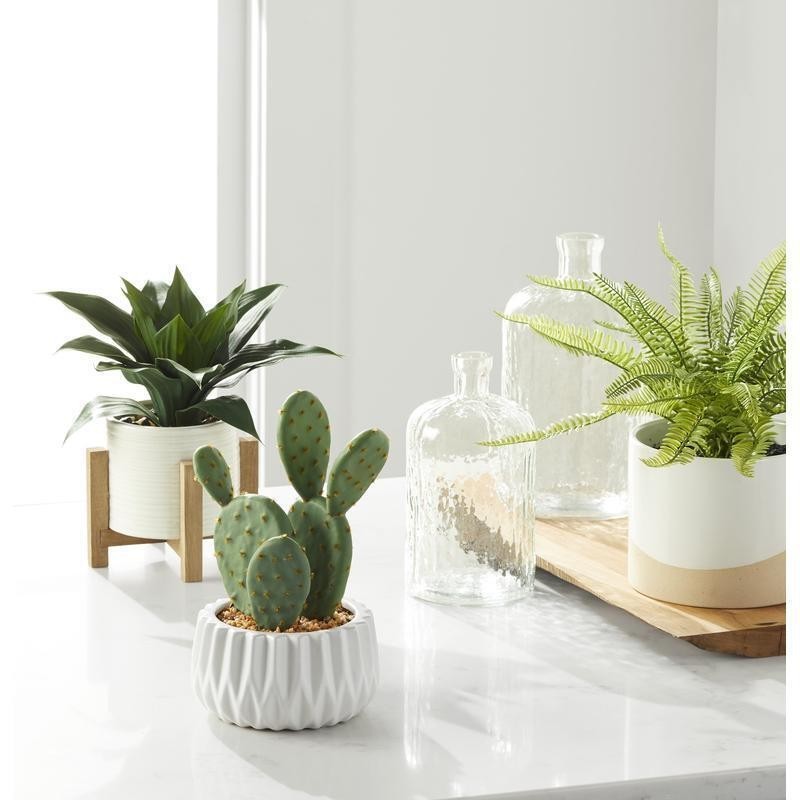 10 Inch Artificial Agave Plant White Ceramic Pot Wood Stand Indoor Decor New