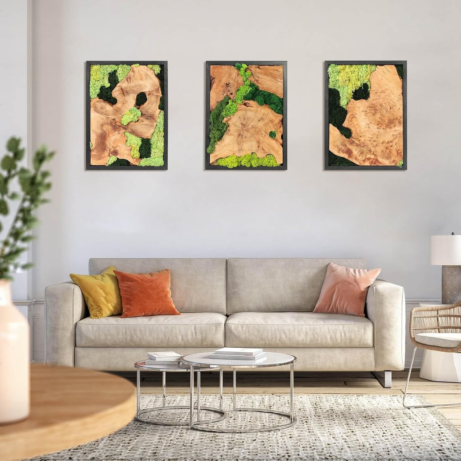 Natural Preserved Moss Wall Art – Natural moss&wood Handcrafted Rustic Charm for