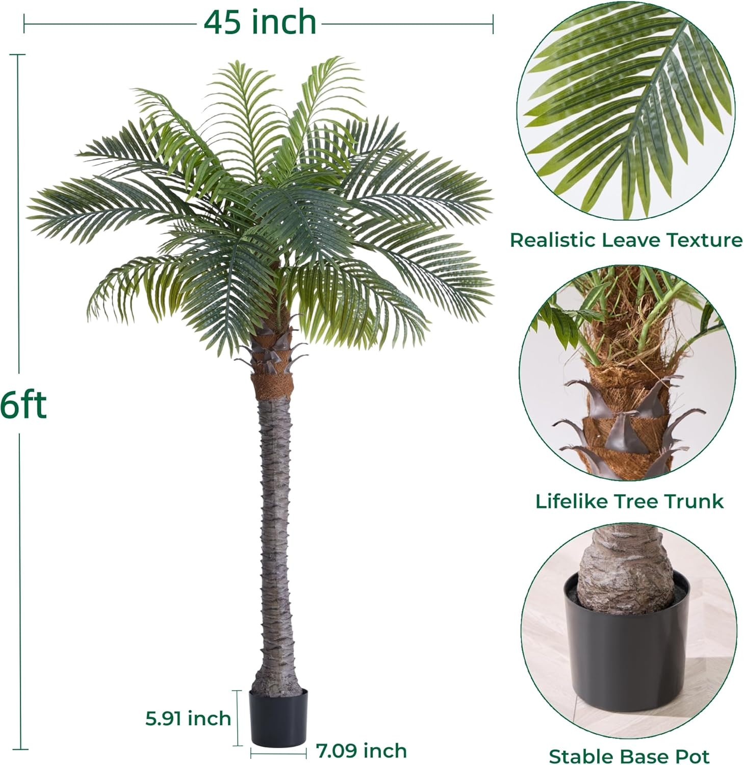 6FT Faux Coconut Palm Tree – Tropical Indoor/Outdoor Decor for Home & Garden
