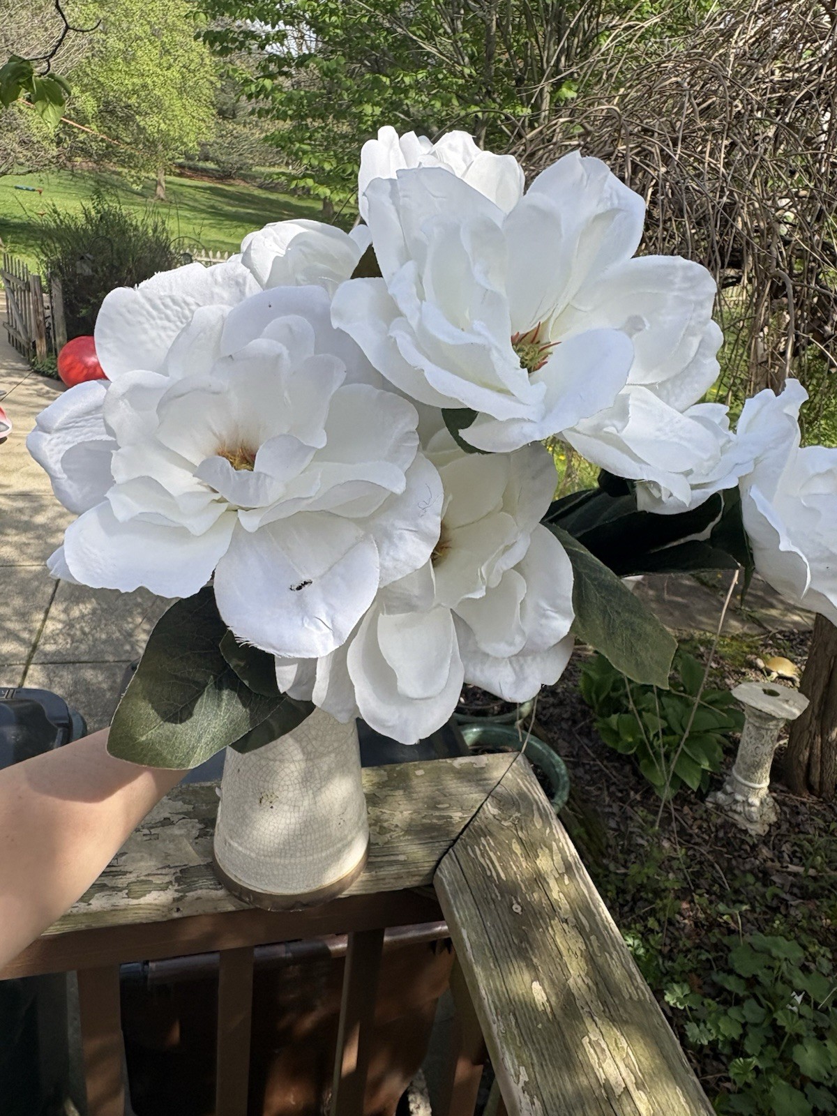 Set of 7 Artificial Magnolia Flowers 22” stem faux Real Touch Velvet Smooth