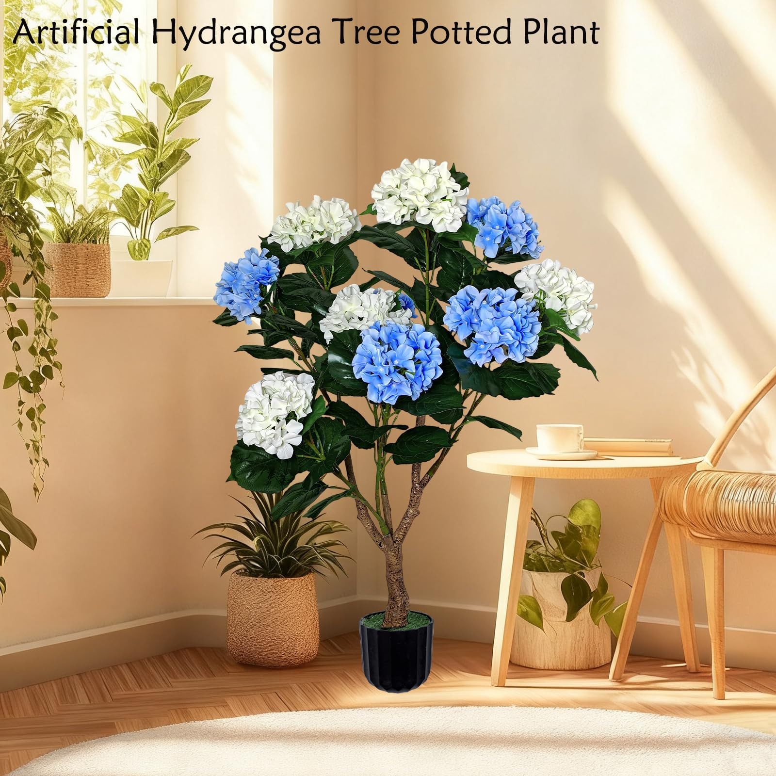 Potted Artificial Hydrangea Tree Outdoor Indoor,3.7FT Tall Hydrangea Faux Flo…