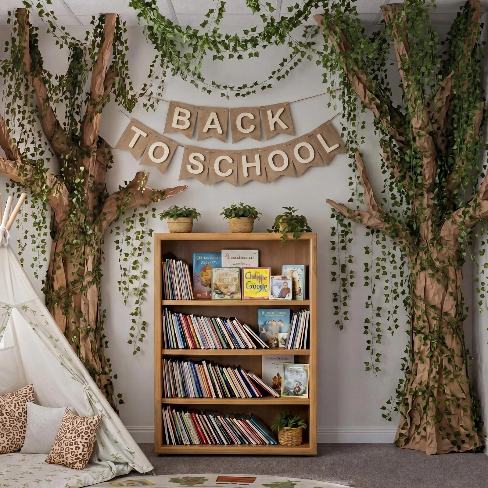 3D DIY Tree Decor for Classroom Wall Artificial Ivy Leaves Rattan Kraft Paper Ki