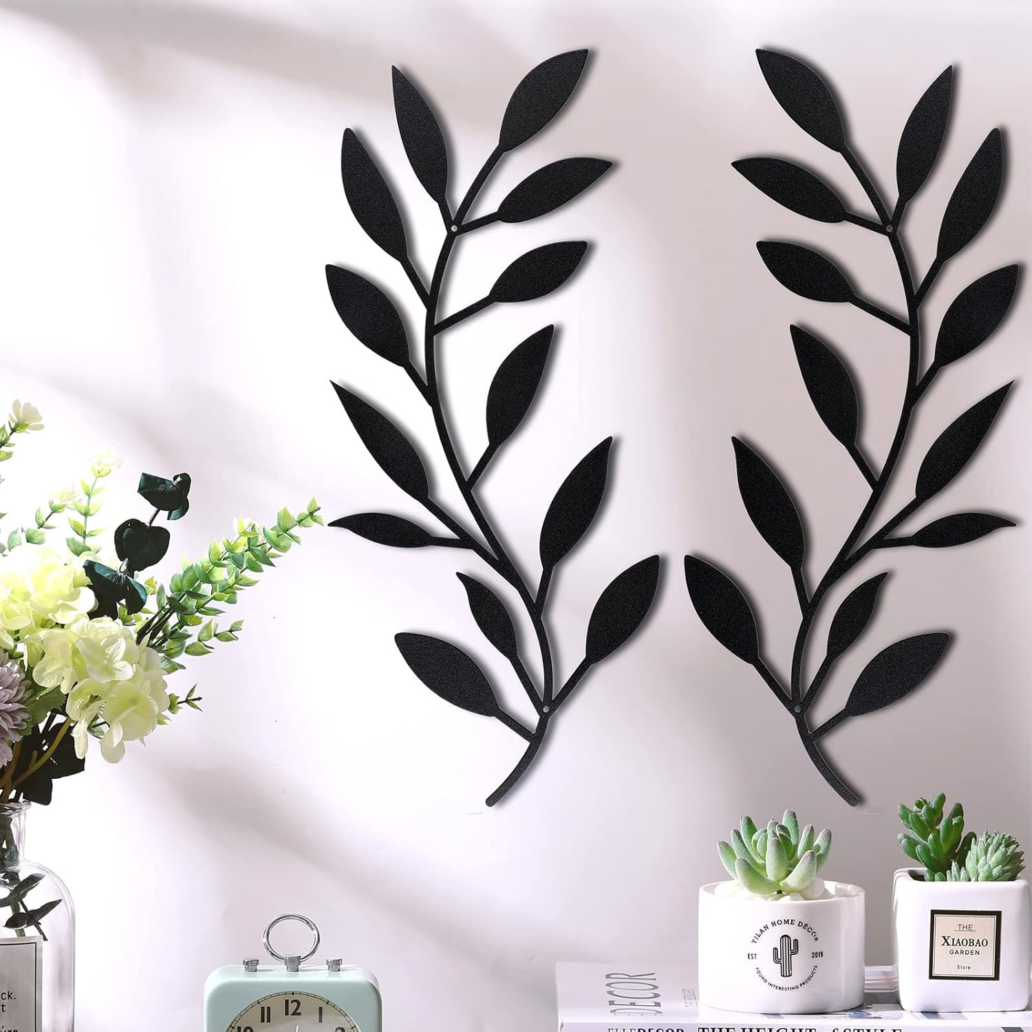2 Pieces Metal Tree Leaf Wall Decor Vine Olive Branch Leaf Wall Art Living Room,