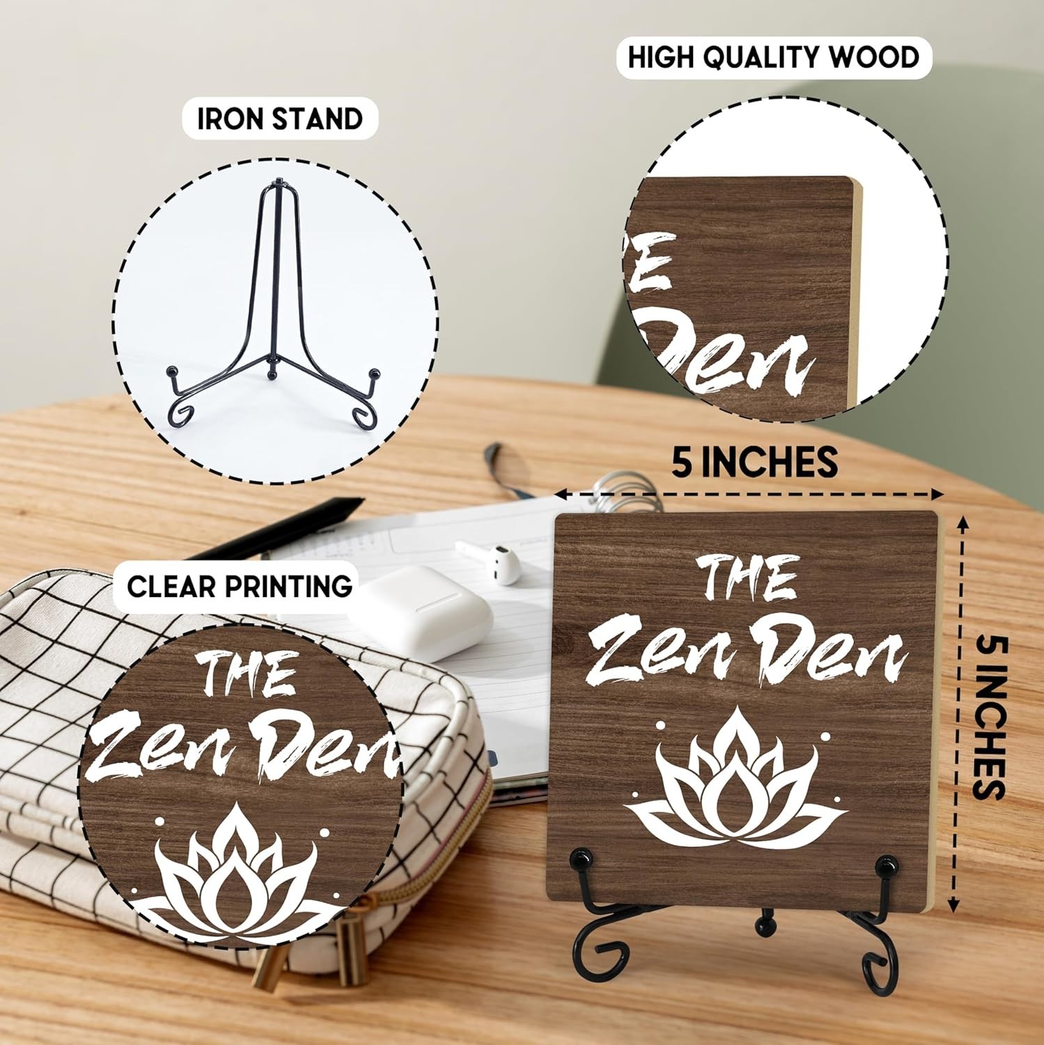 Zen Quote Wooden Desk Decor Inspirational Gift Tabletop Sign