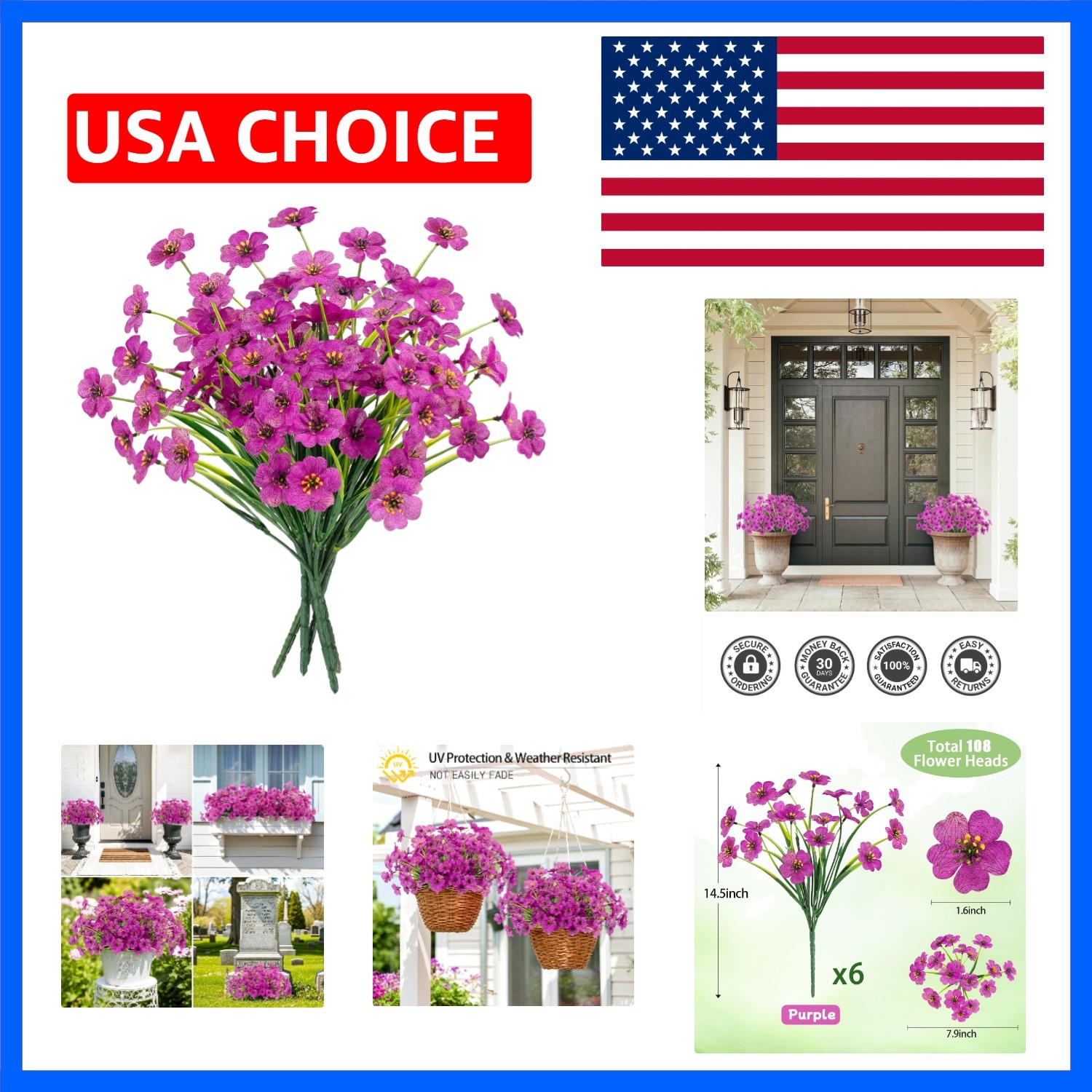 Artificial Flowers for Outdoors UV Resistant Fake Flowers No Fade Faux Plasti…
