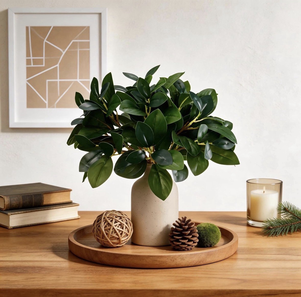 12 Inch Artificial Plant Indoor,Small Fake Plants Eucalyptus Stems With Vase