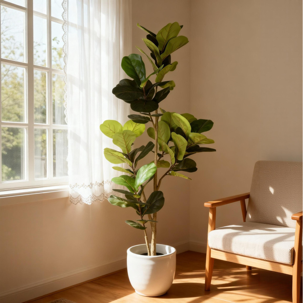 6FT Artificial Fiddle Leaf Fig Tree with Black Plastic Pot,Indoor Plant