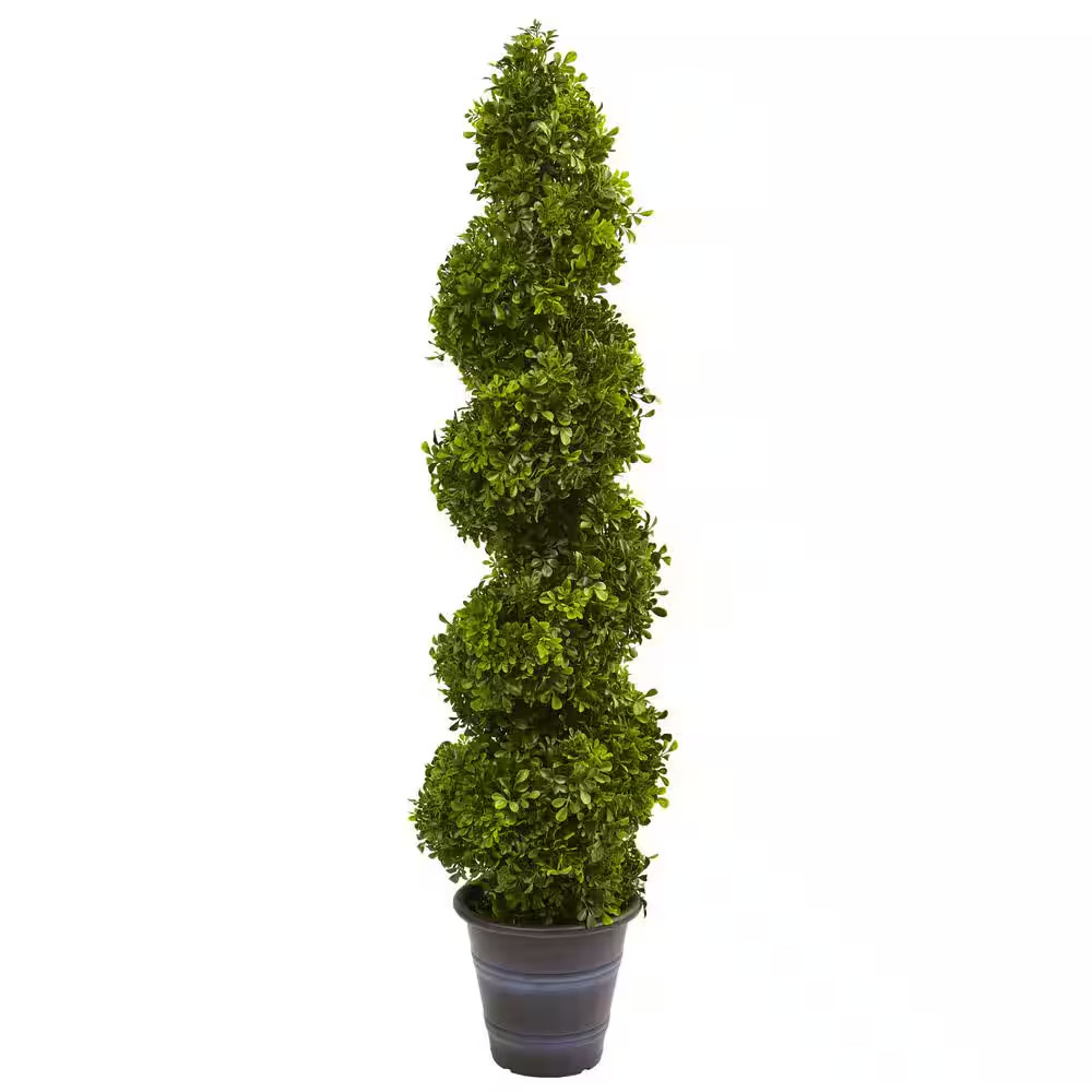 Indoor and Outdoor 48 In. Artificial Boxwood Spiral Topiary with Planter