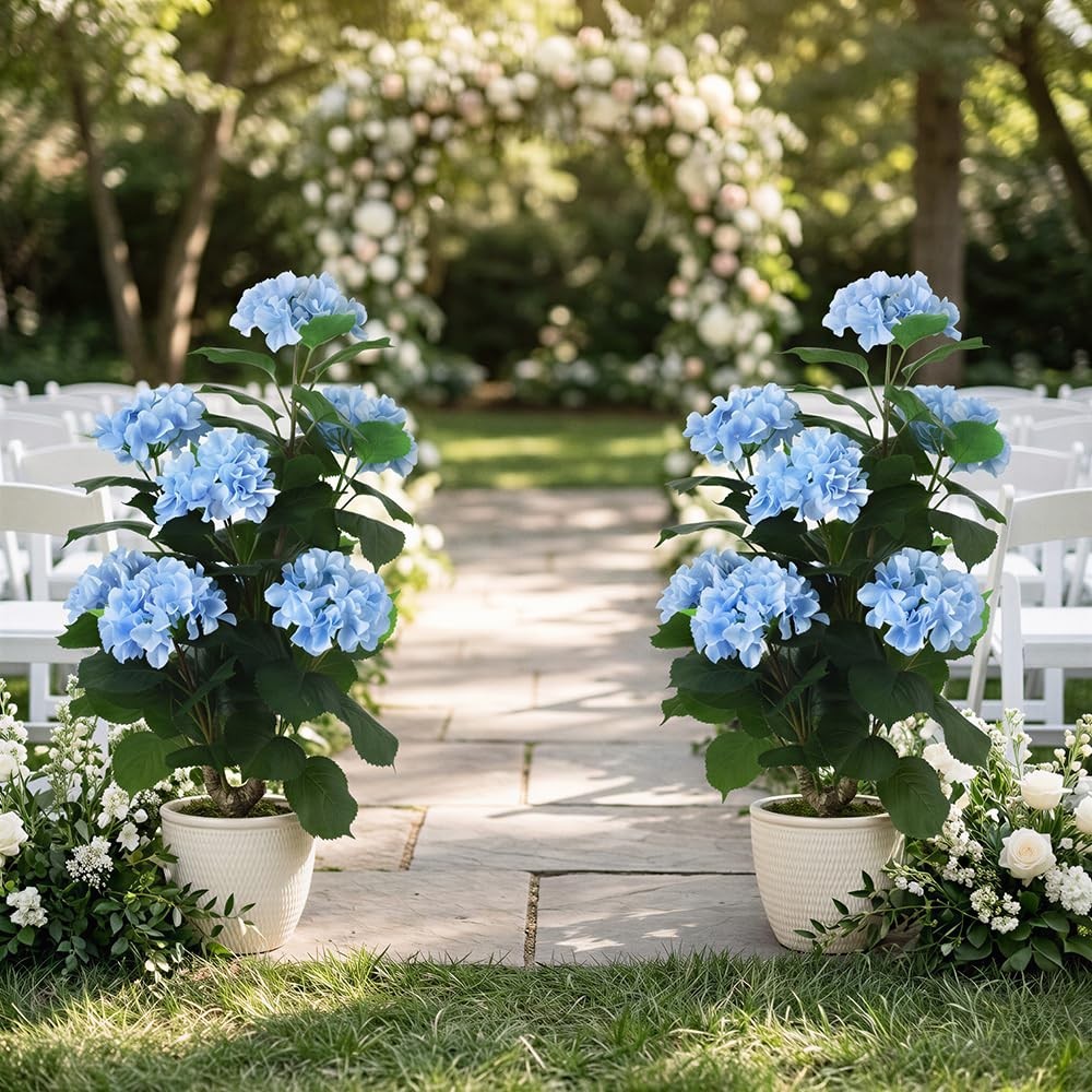 31″ Large Faux Blue Hydrangea Plant – Realistic Silk Floral Arrangement for Home
