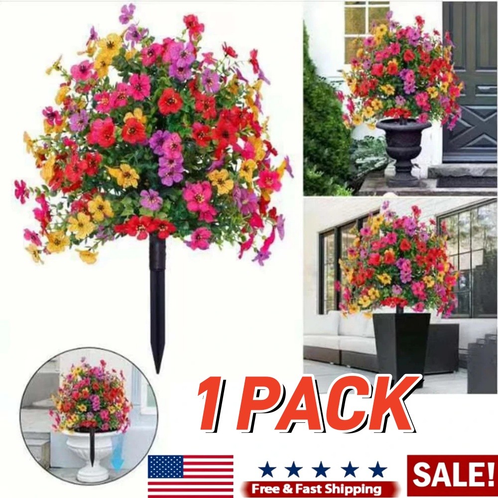 Artificial Violet Flowers with Ground Spike Fake Plants Garden Patio Yard Decor