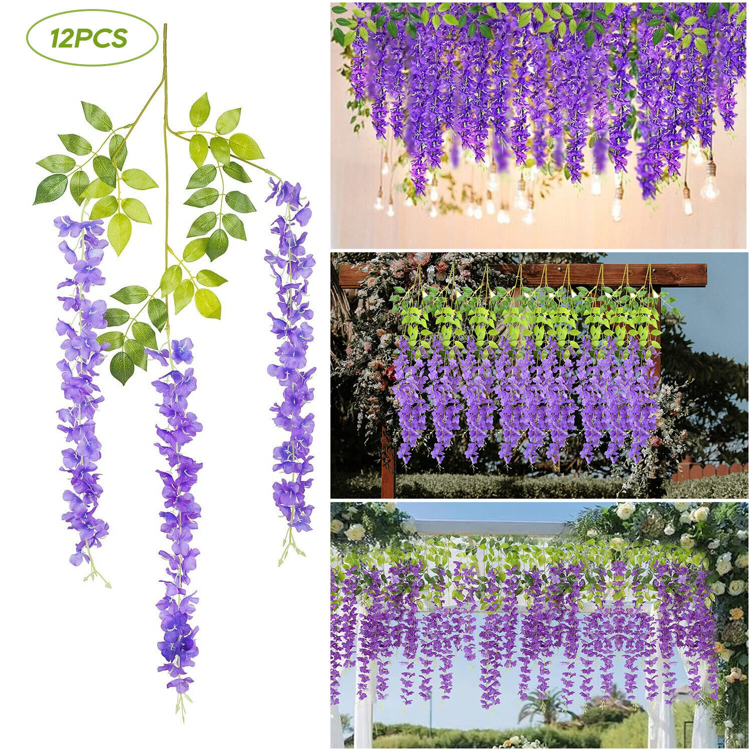 24Pcs Artificial Fake Wisteria Vine Ratta Hanging Garland Silk Flowers Decor USA