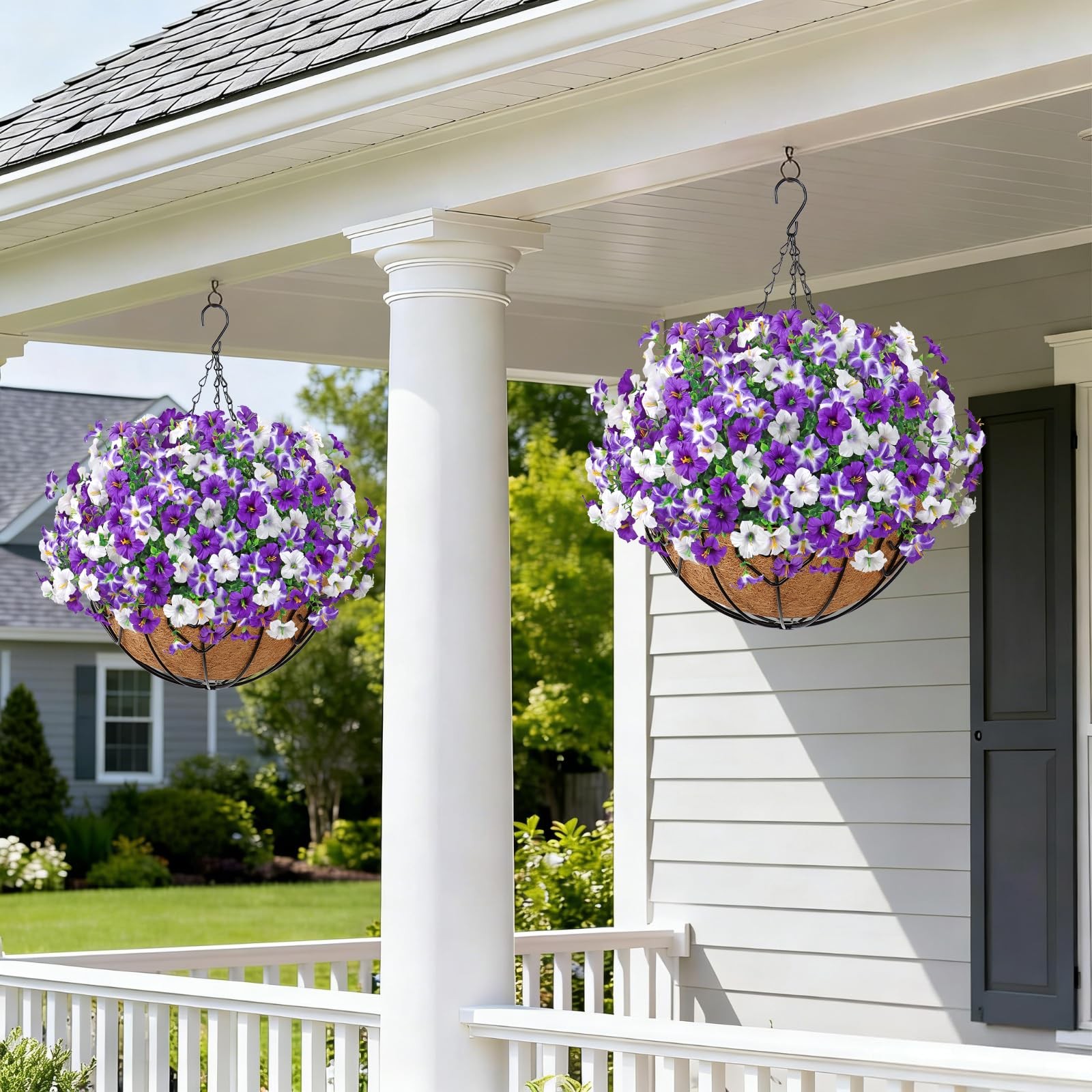Artificial Flowers for Outdoor Decoration, 12PCS Faux White Purple Petunias S…