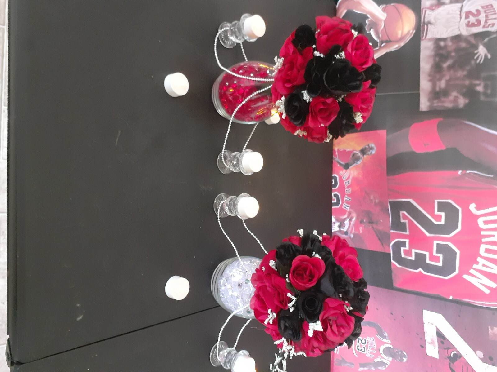 Black and red roses centerpiece 