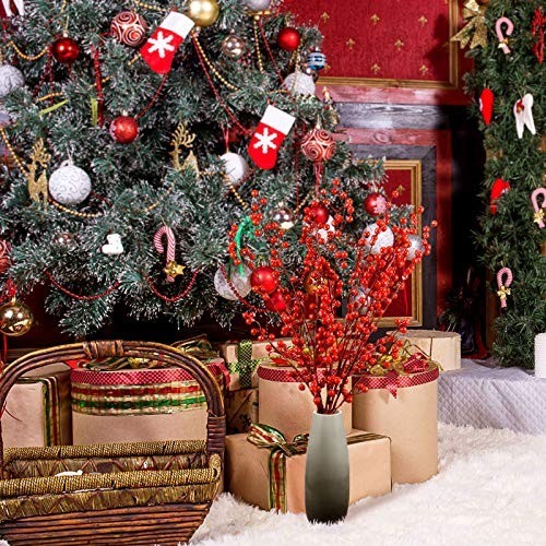 Artificial Red Berry Stems 21.6″ Christmas Decor, Holly Branches, 16 Pcs