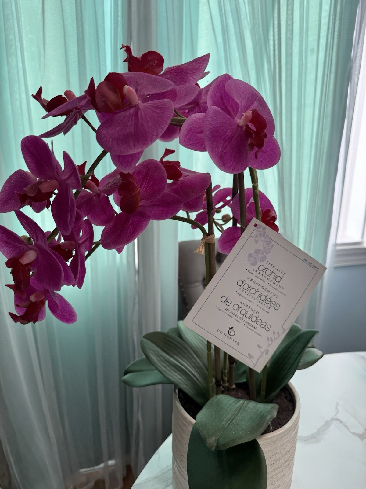 Potted Faux Artificial Flowers Realistic Purple Fuchsia Orchid in Pot Home Decor