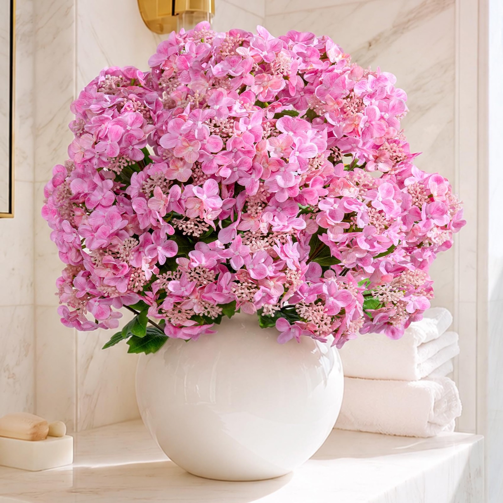 8Pcs Real Touch Hydrangea Pink Hydrangea Artificial Flowers Silk Hydrangea Fl…