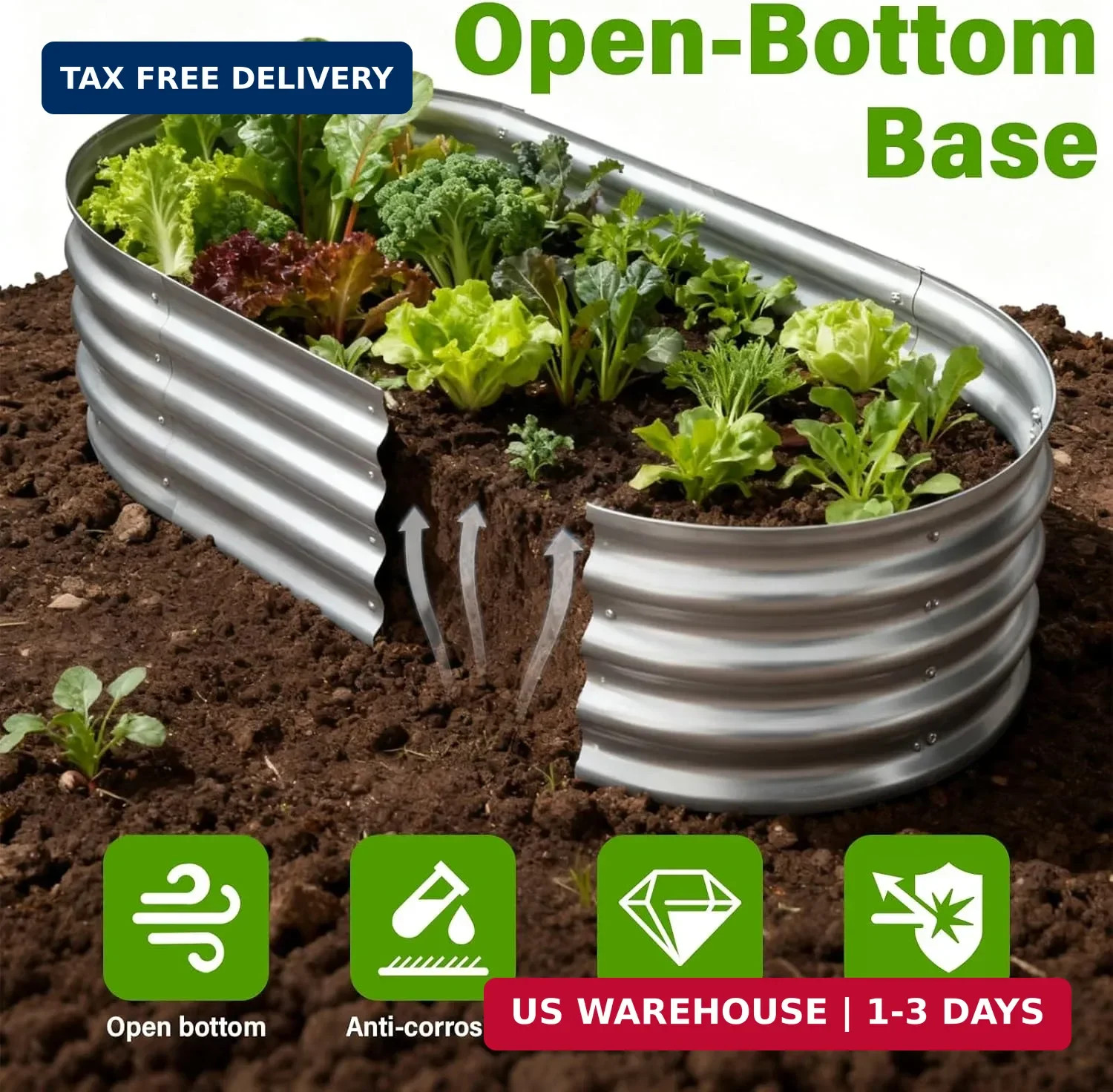Galvanized Raised Garden Bed for Outdoor: 4X2X1ft Durable Metal Vegetable Plant
