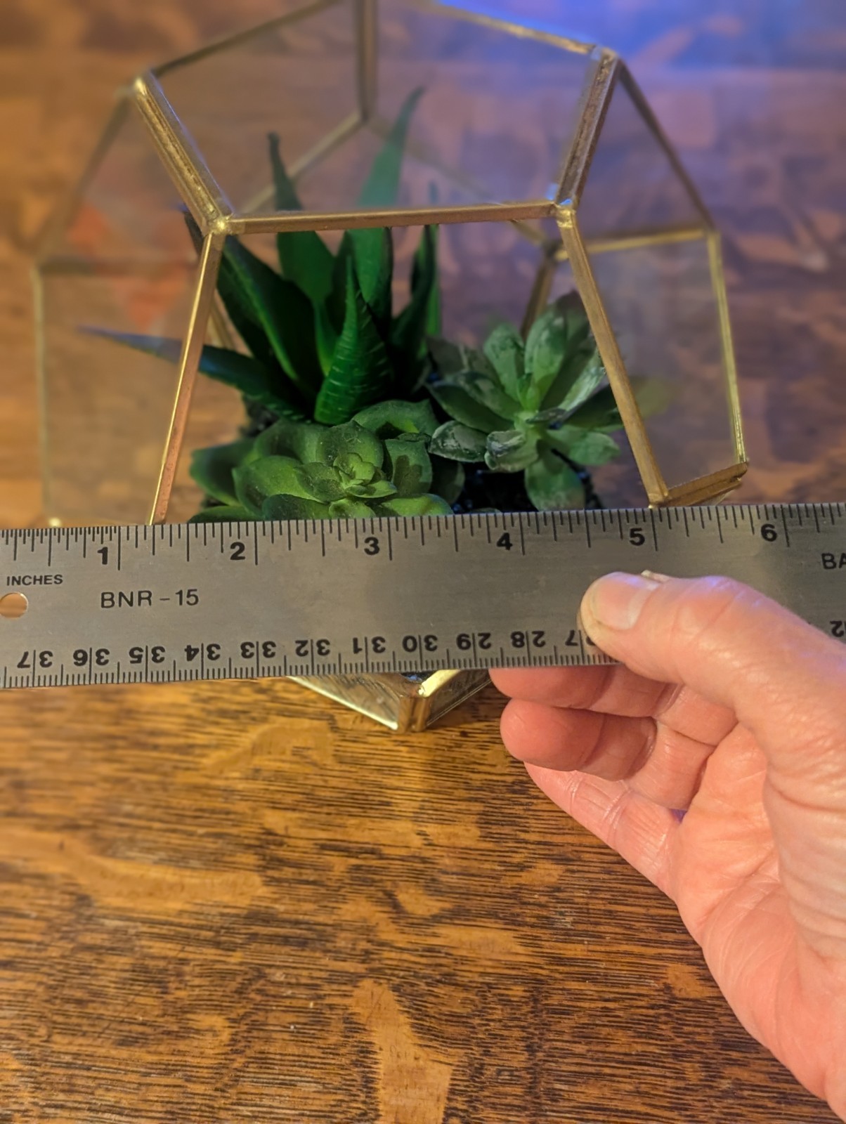 Glass And Brass Terrarium With Faux Plants Small