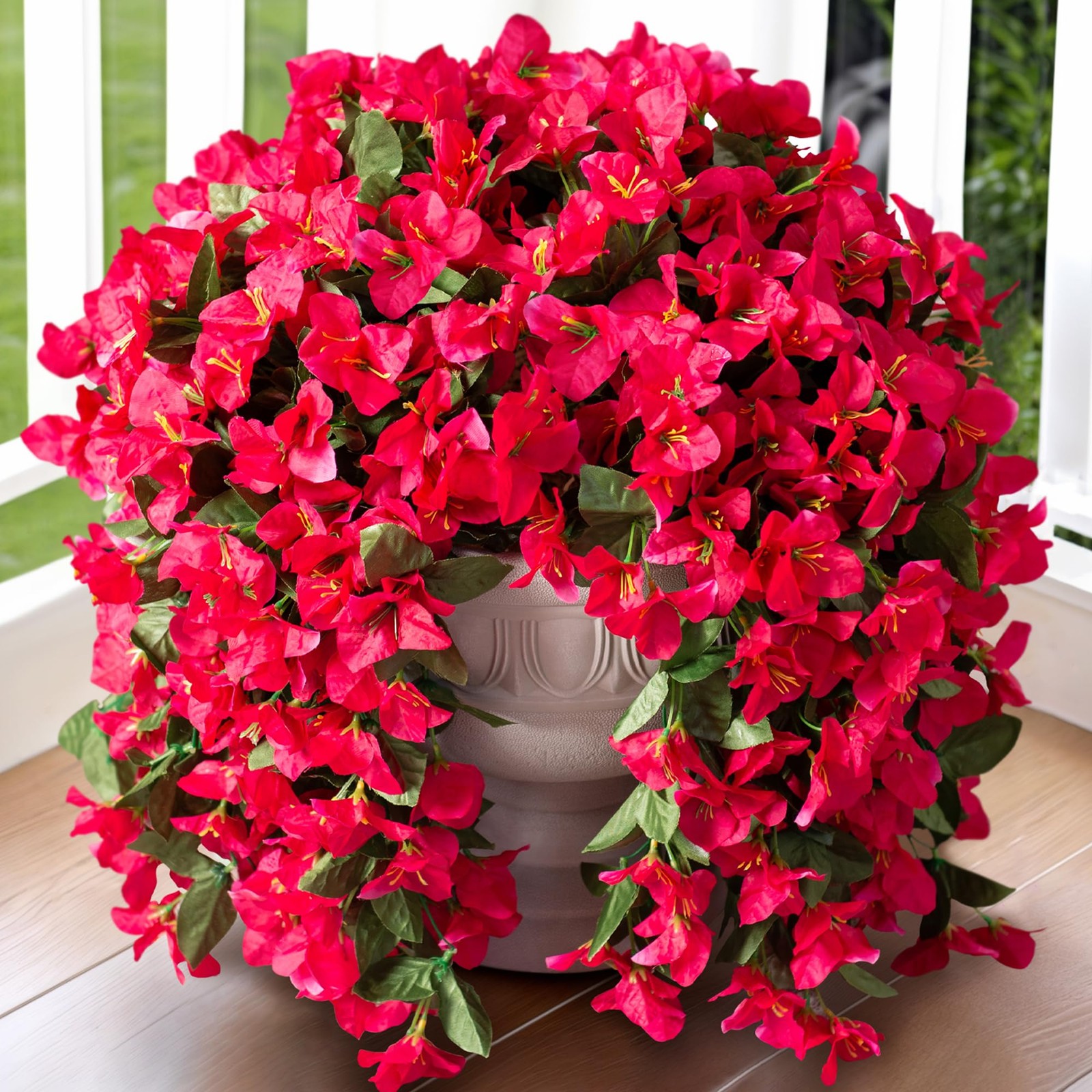 Artificial Bougainvillea Faux Flowers Plants Baskets for Outdoor Outside Summ…