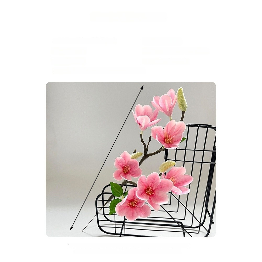 7-Bloom Magnolia Artificial Flower Stem Plastic for Table Shelf Display