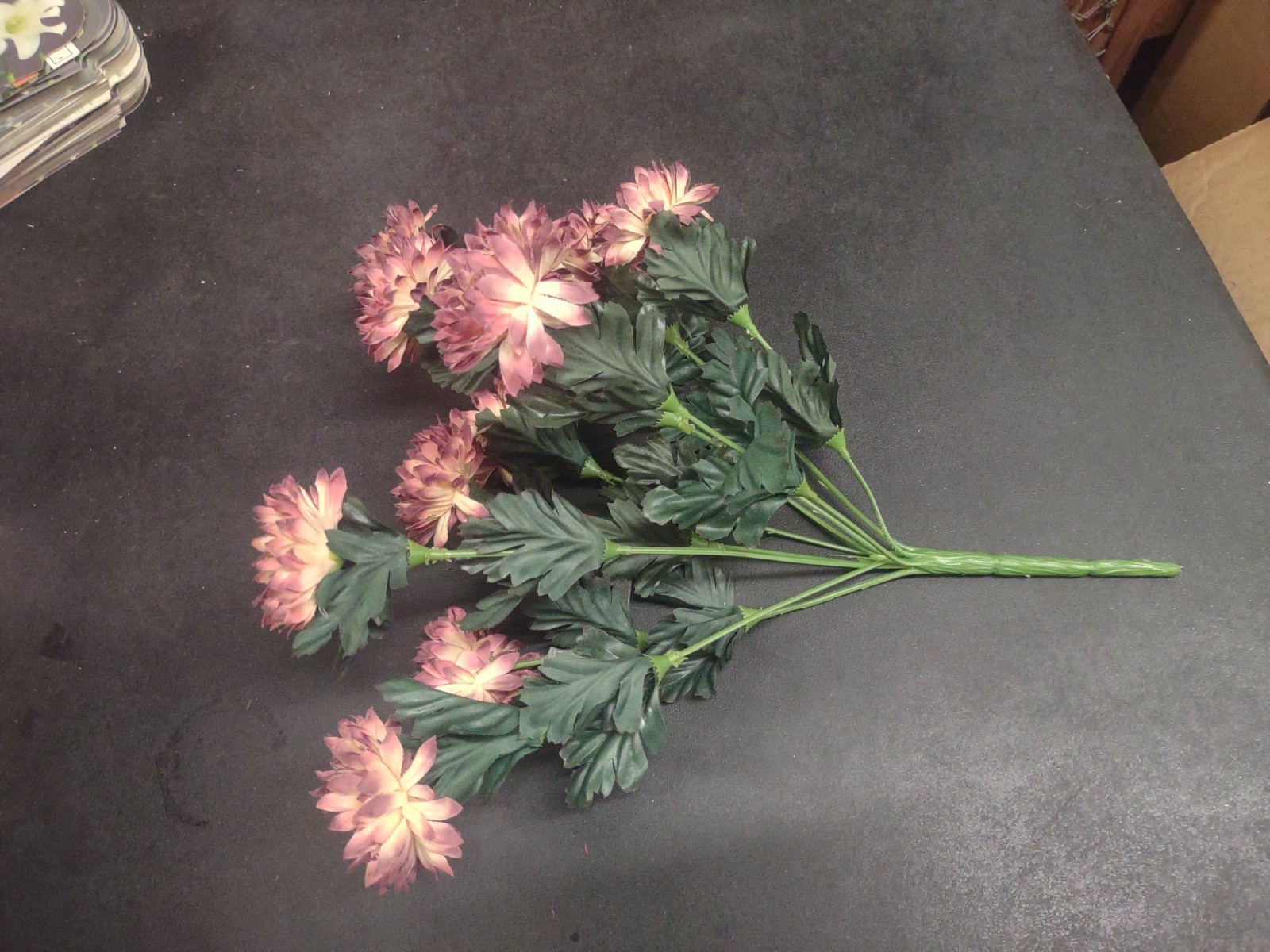 15″ Vintage Silk Strawflower Flower Bush with 10 Stems, Fall Bronze & Cream