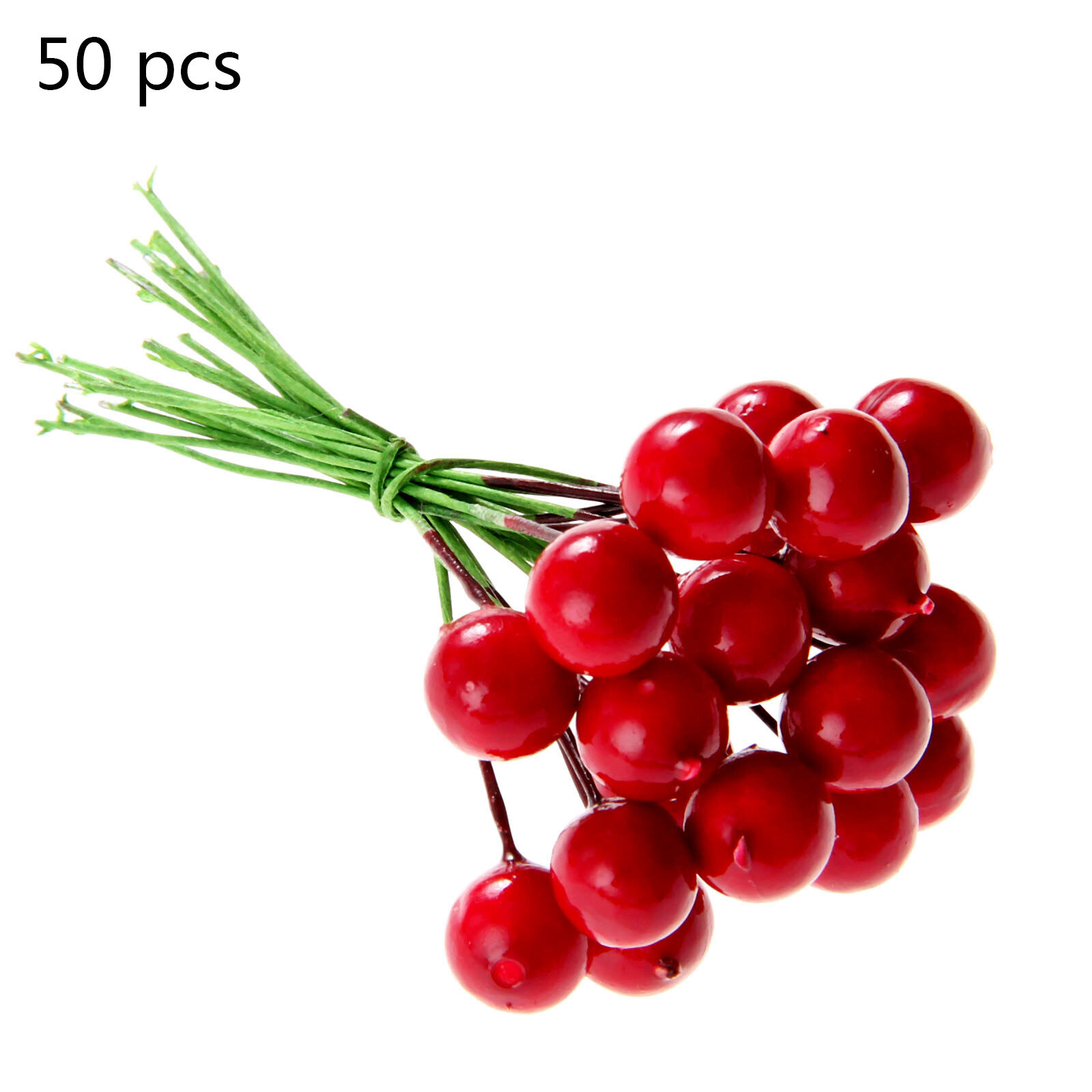 50/100pcs Red Berries Artificial Fruits Christmas Craft Holly Berry Pick Decor