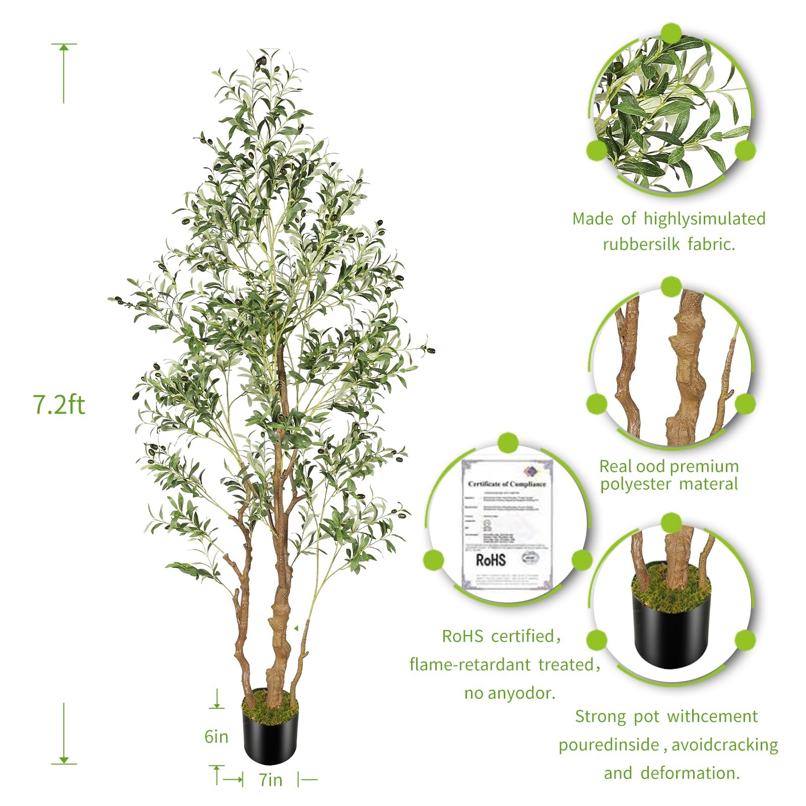 7.2ft Artificial Olive Tree (85in) with Plastic Nursery Pot Faux Olive Silk T…