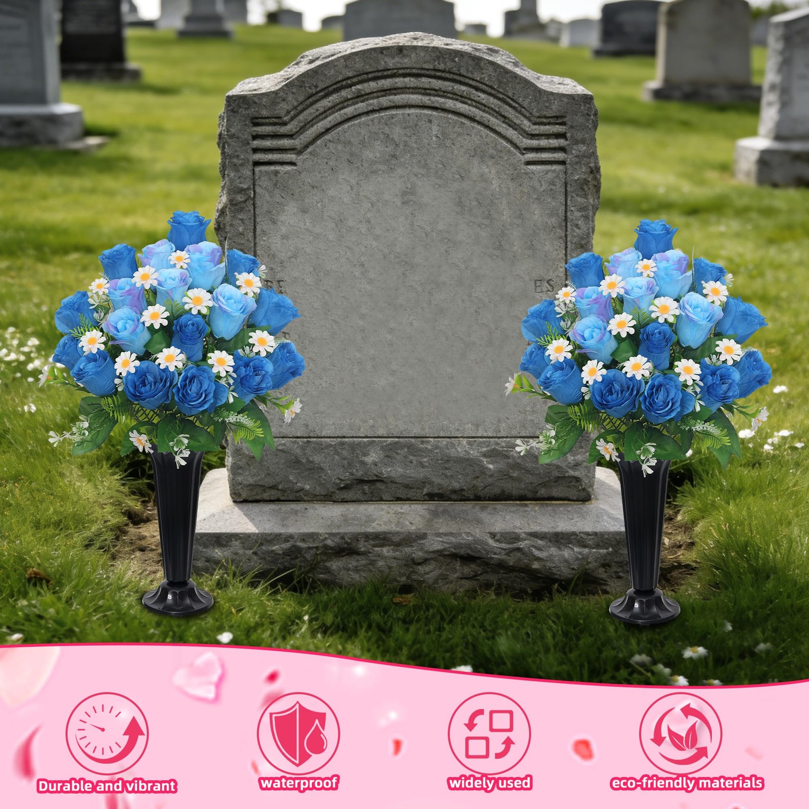 Artificial Cemetery Flowers for Grave Memorial Day Flowers for Cemetery,2Pack…