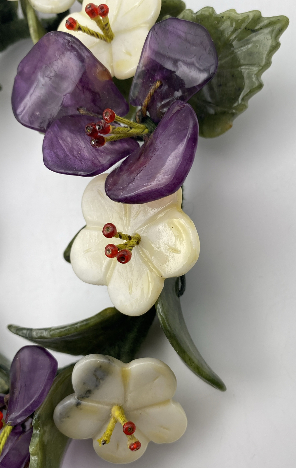 Asian Style Carved Semi Precious Stones Floral Candle Ring Wreath