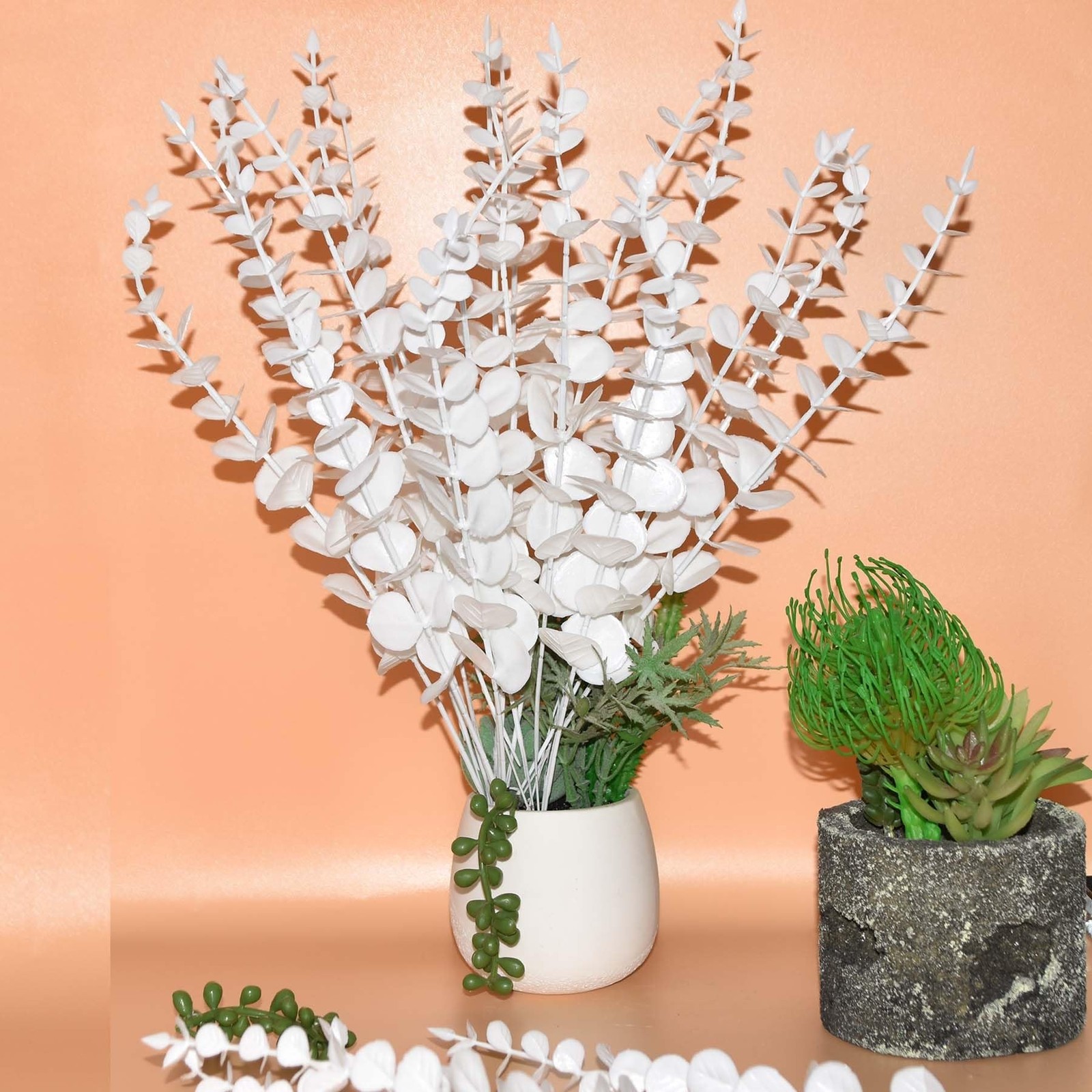 White Eucalyptus Stems Faux Eucalyptus Leaves for vase White Flowers for Wedd…