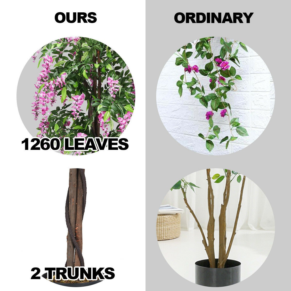Costway 6-Feet Artificial Wisteria Silk Tree Pink Flower Indoor-Patio Home Décor