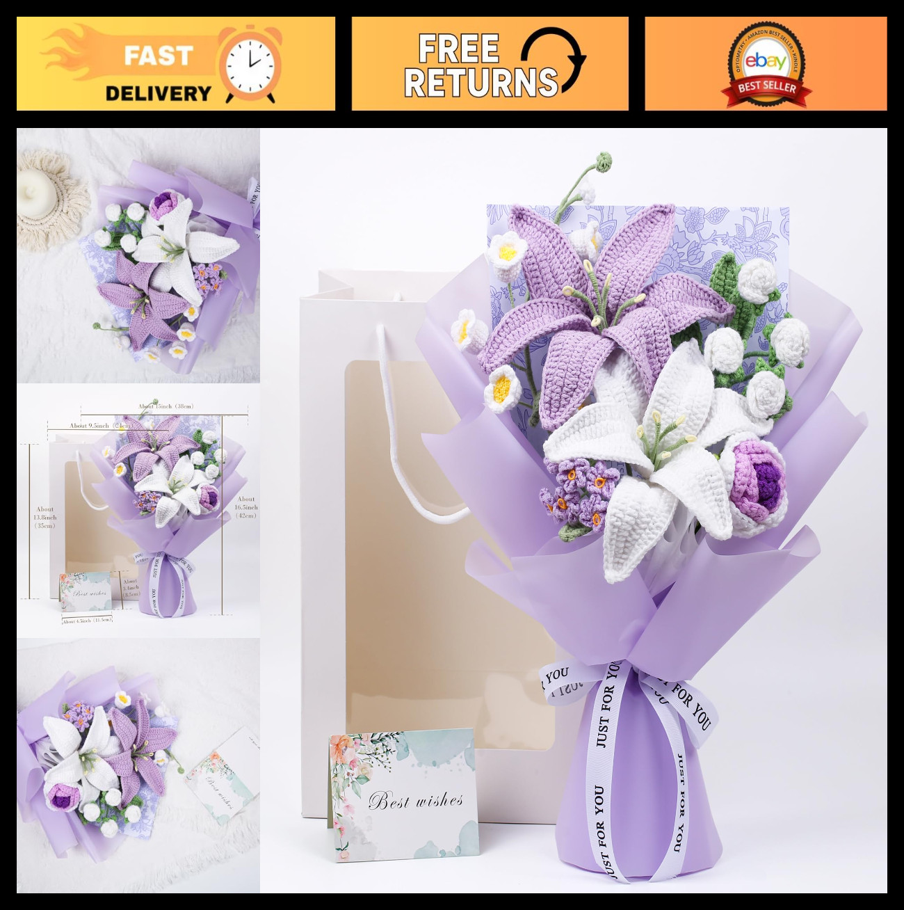 Handmade Crochet Flower Bouquet – Knitted Lily Faux Flowers for Home Decor, Gift