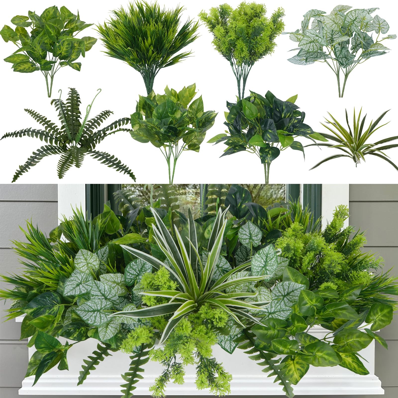 18 Bundles Artificial Greenery for Outdoors, Artificial Outdoor Plants UV Res…