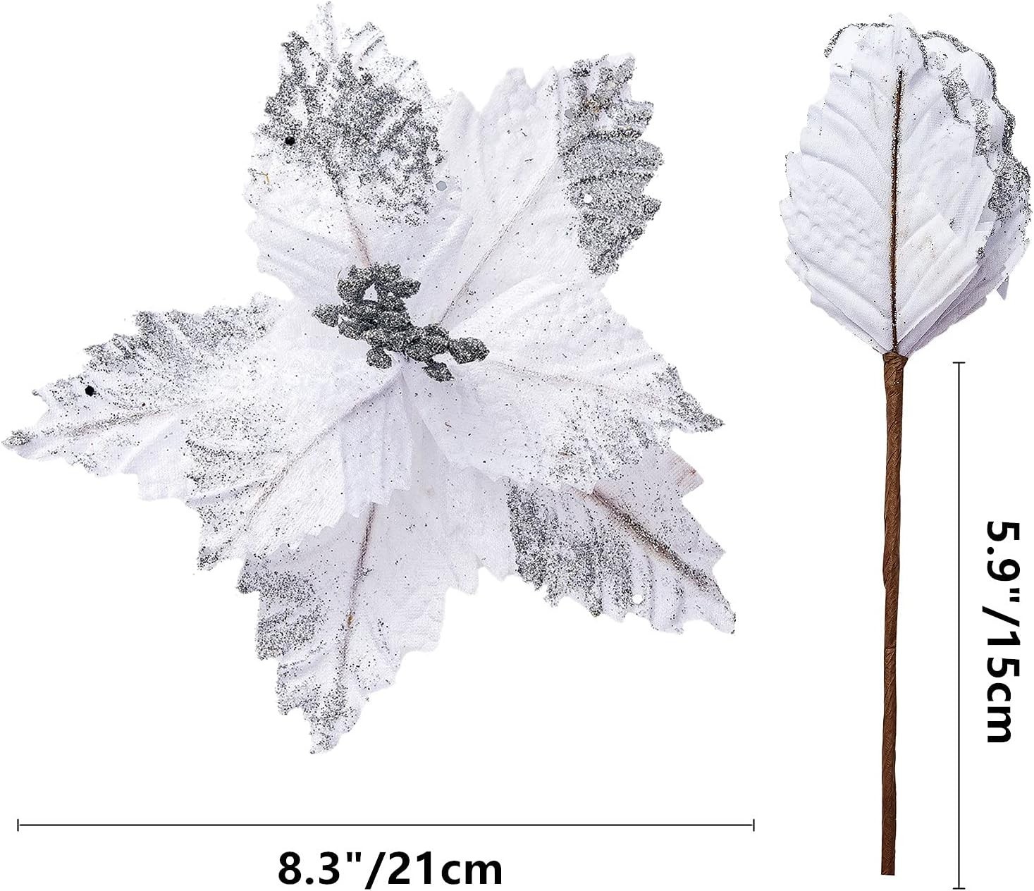 GreenHouzz 10 Pcs Large Christmas Poinsettia Picks Christmas Tree Glitter Flo…