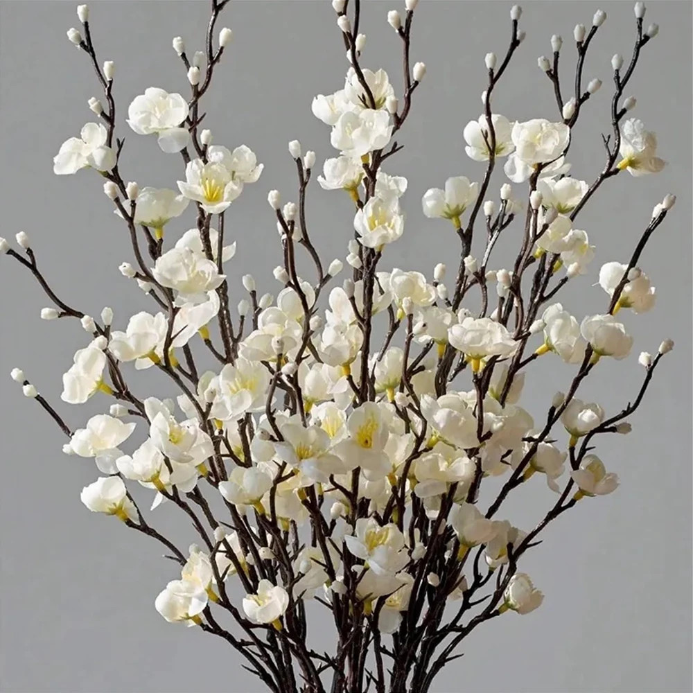Artificial Plum Blossom 21.7” Fake Wintersweet Long Stem Plastic Flowers