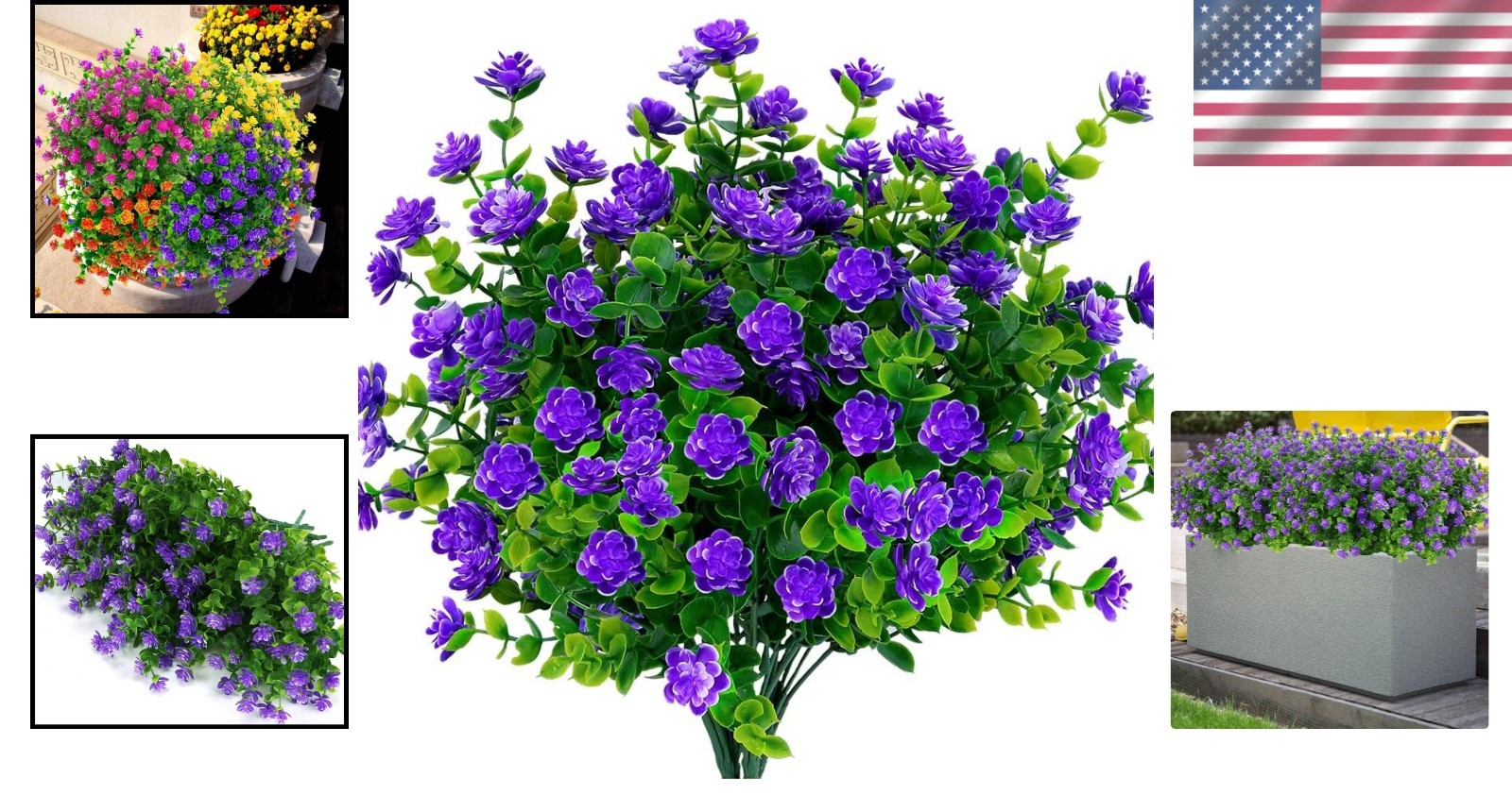 4-Pack UV Resistant Artificial Boxwood Plants – Vibrant Purple Greenery