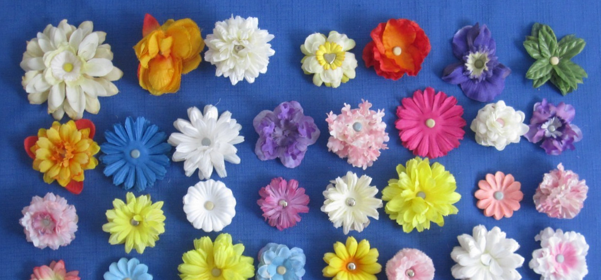 #4 Lot-49 Medium Layers Used Silk Flower Petals .75-3.5″ Brads Multiple Colors
