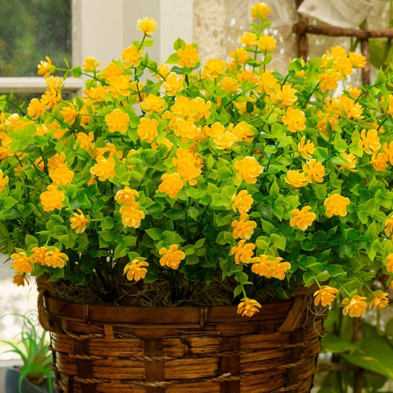 13In. UV Resistant Artificial Flowering Mini Rose Bush (Indoor/Outdoor) – Set of