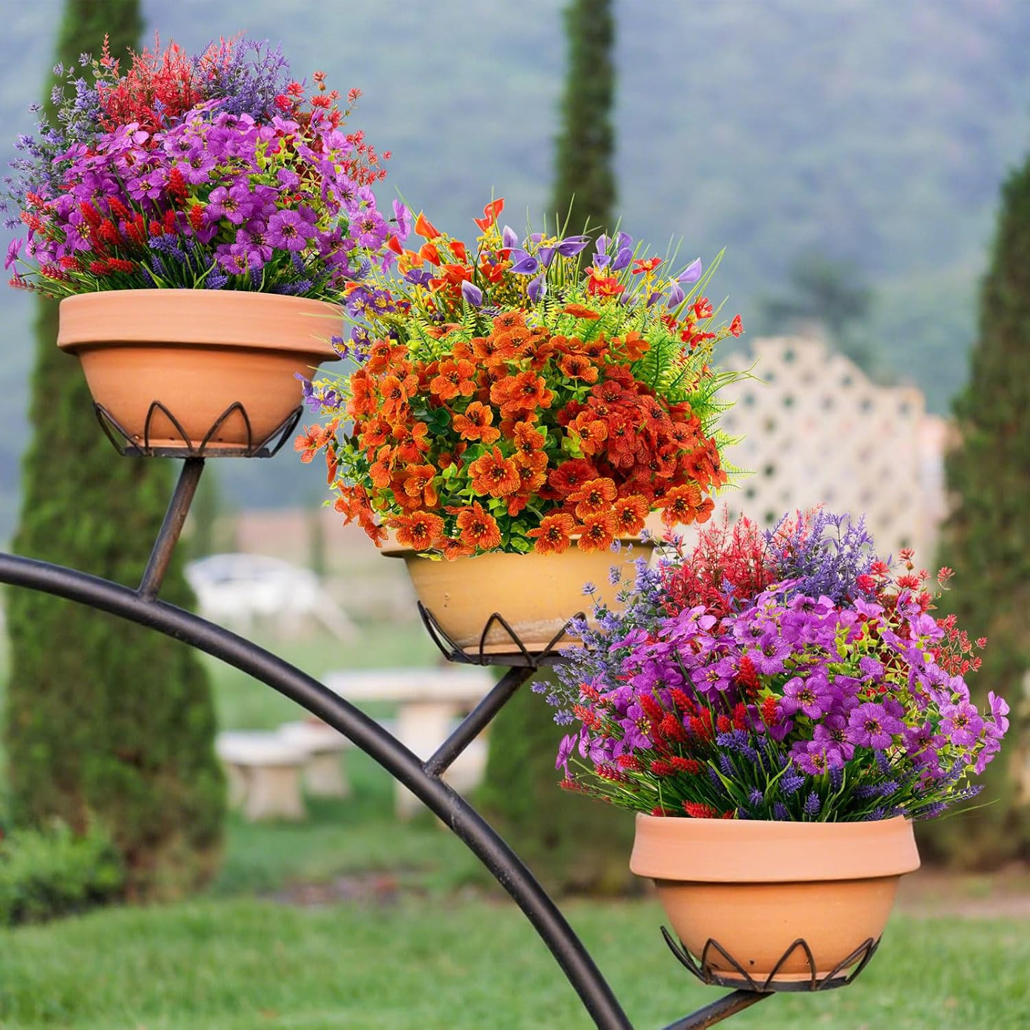 64 Bundles UV Resistant Faux Flowers for Outdoor Garden, Patio, Yard Decor