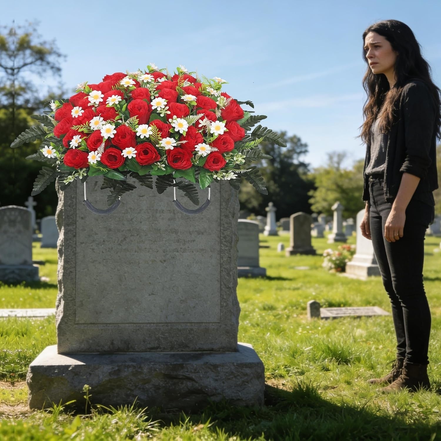 Artificial Cemetery Flower Saddle Artificial Rose Memorial Flowers, Flower Decor