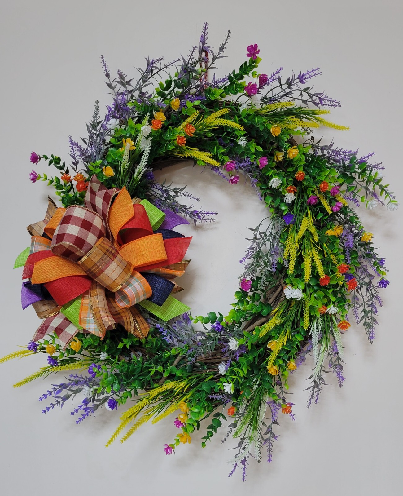 Flower WREATH Two Bows 2-in-1 FALL Spring everyday GRAPEVINE Front Door Wall