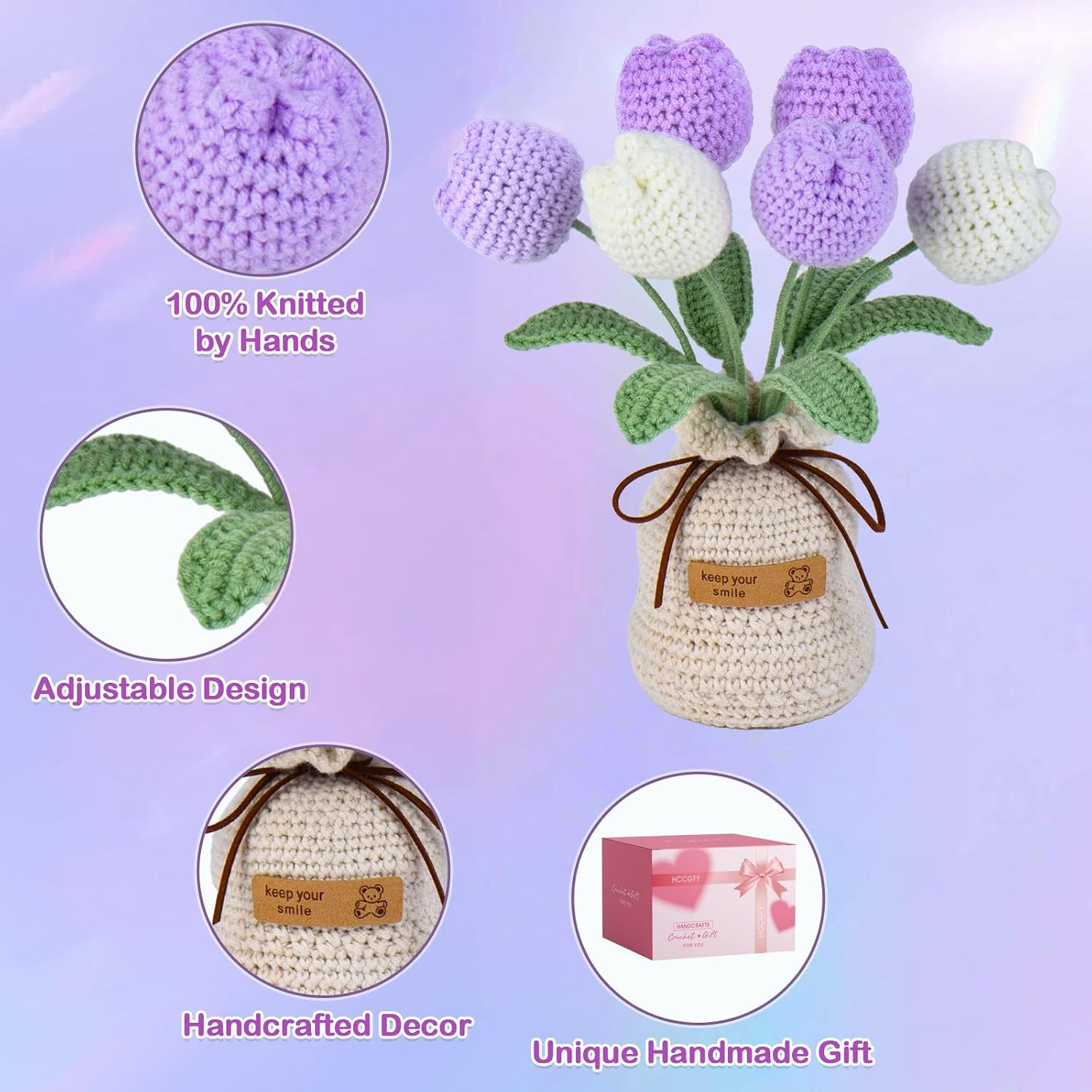 9″ Purple Crochet Tulip Bouquet in Vase – Forever Fresh Home Decor