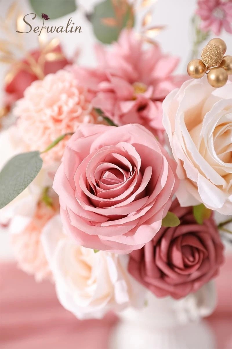 Luxury 2 Boxes Silk Pink Dahlia Roses Flowers For Wedding Bridal Bouquet