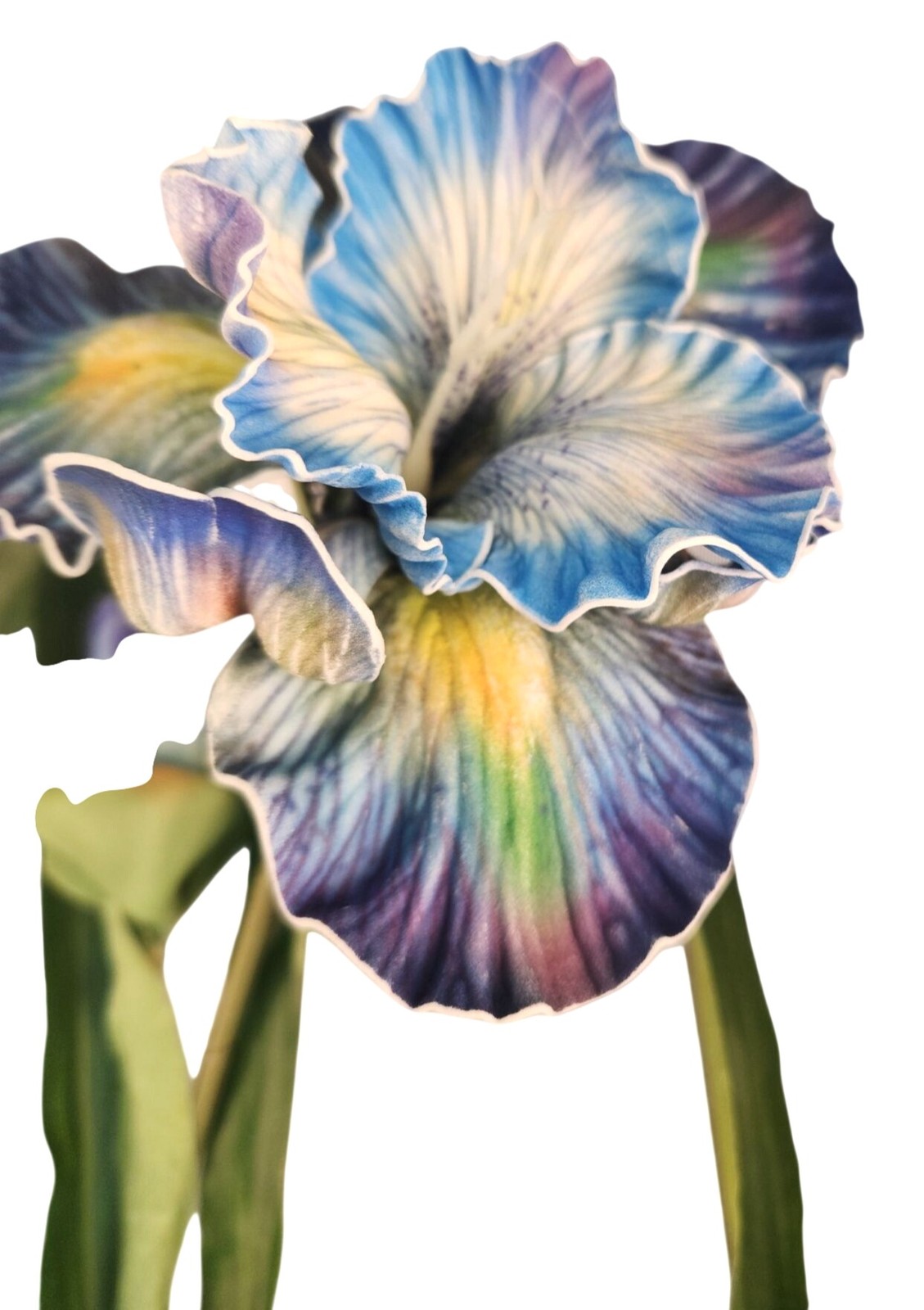 Artificial Iris Flower 33 Inch Tall Blue Faux Iris Stem Hand Painted Look Floral