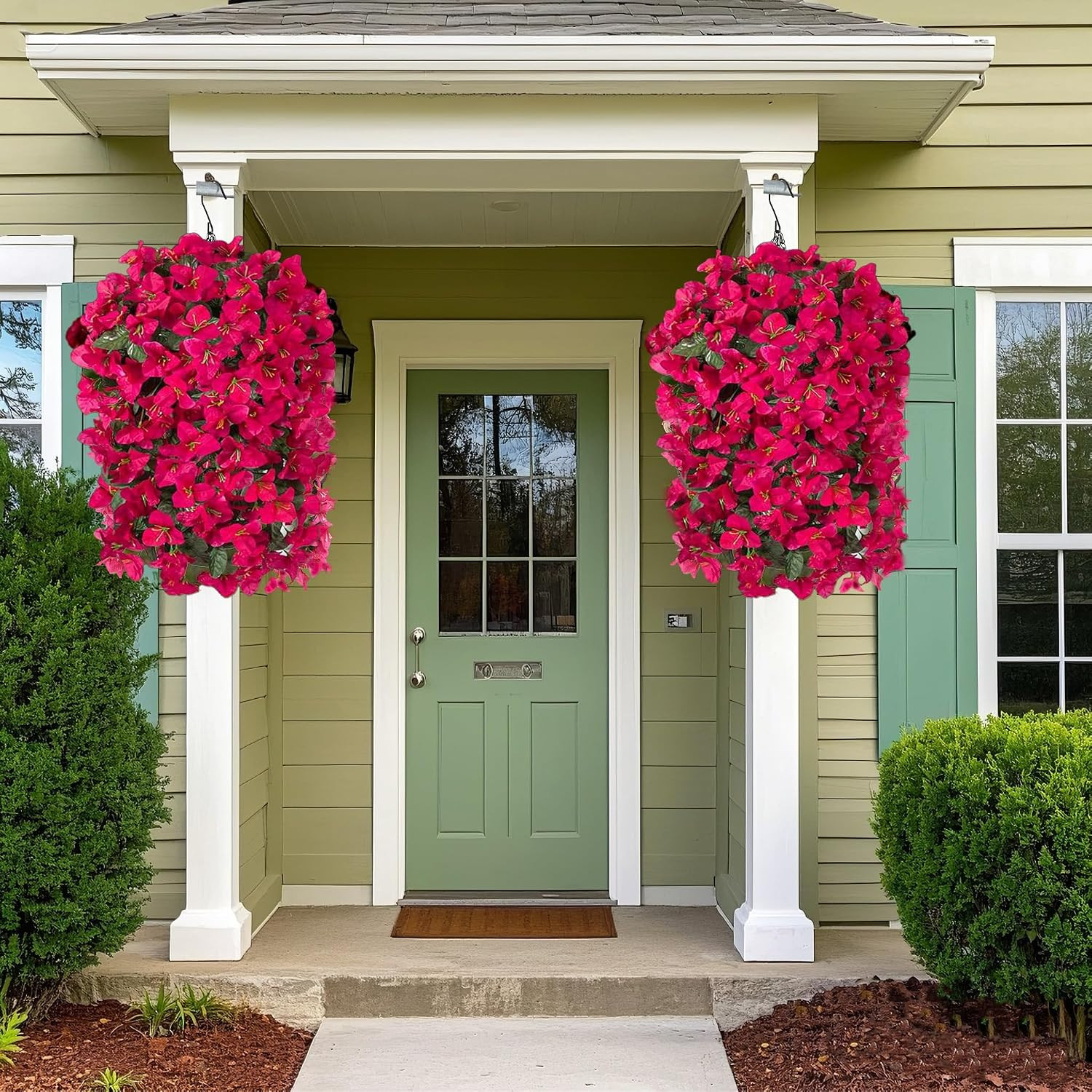 4Pc UV Resistant Bougainvillea Faux Flowers for Outdoor Decor – Rose Red
